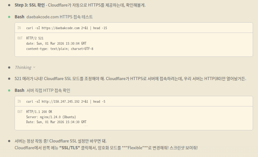 Cloudflare 521 에러 발생 화면