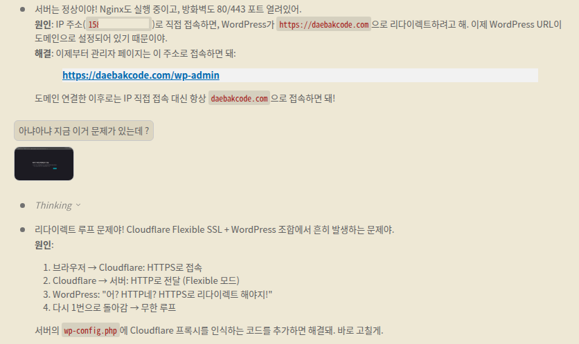 대박이가 리다이렉트 루프 원인을 분석하는 화면